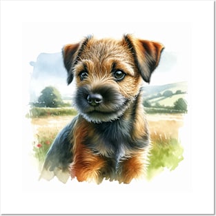 Watercolor Border Terrier Puppies - Cute Puppy Posters and Art